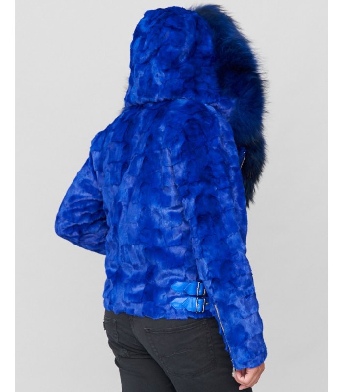 Mens Blue Mink Fur Coat With Detachable Hood
