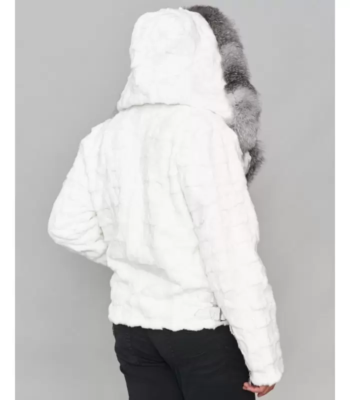 Mink Moto Jacket with Fox Collar & Hood in White for Men: FurSource