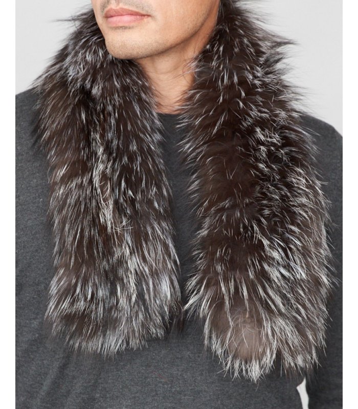 Silver Indigo Fluffy Fox Fur Knit Pull-Thru Scarf for Men
