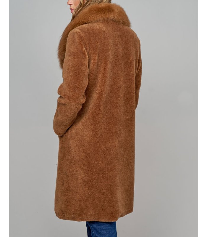 Women's Sheepskin Hooded Coat- Caramel