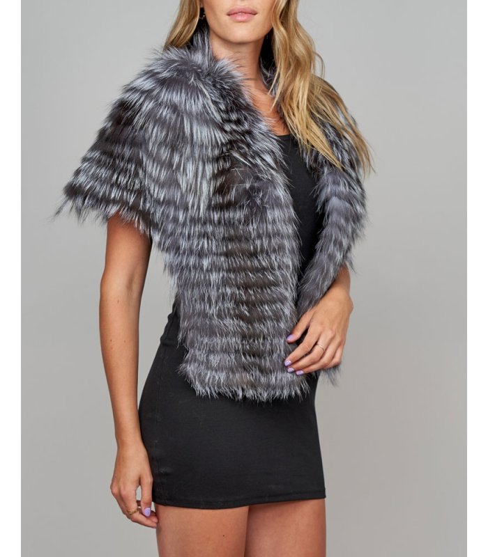 Knit Natural Silver Fox Fur Scarf Shawl