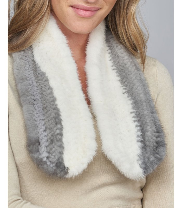 The Icon Grey and White Knit Mink Pull Through Scarf