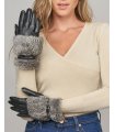 Leather Gloves with Grey Rabbit Fur and Buckle Detail