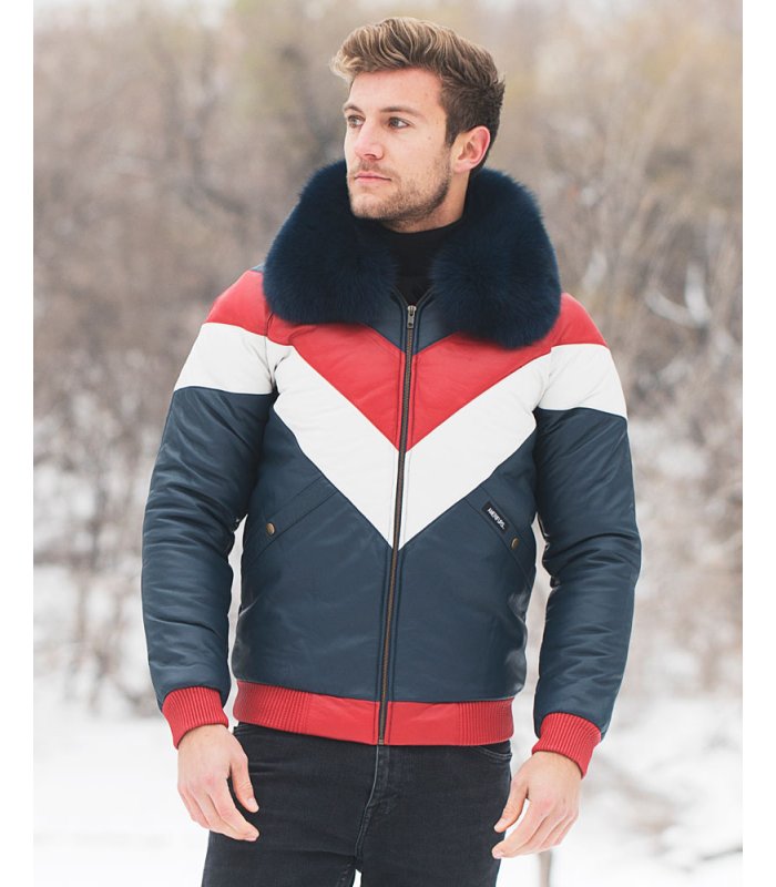 Men's Napa Leather Coat with Fox Fur Collar
