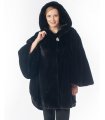 Black Let Out Mink Fur Poncho with Hood