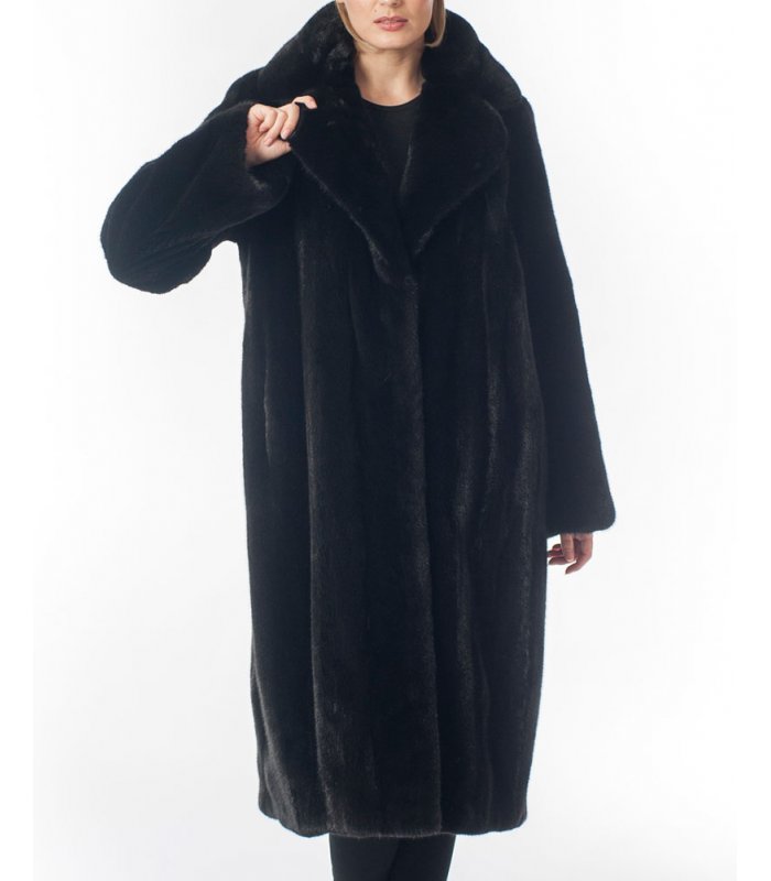 The Caitlin Black Mink Coat with Fox Tuxedo Collar