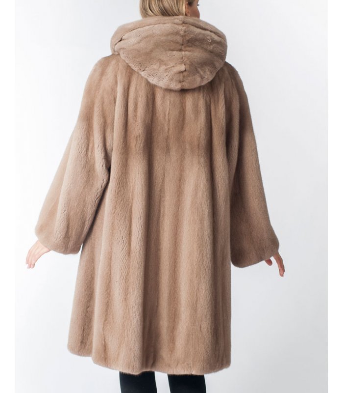 Brown Mink Fur Coat With Hood