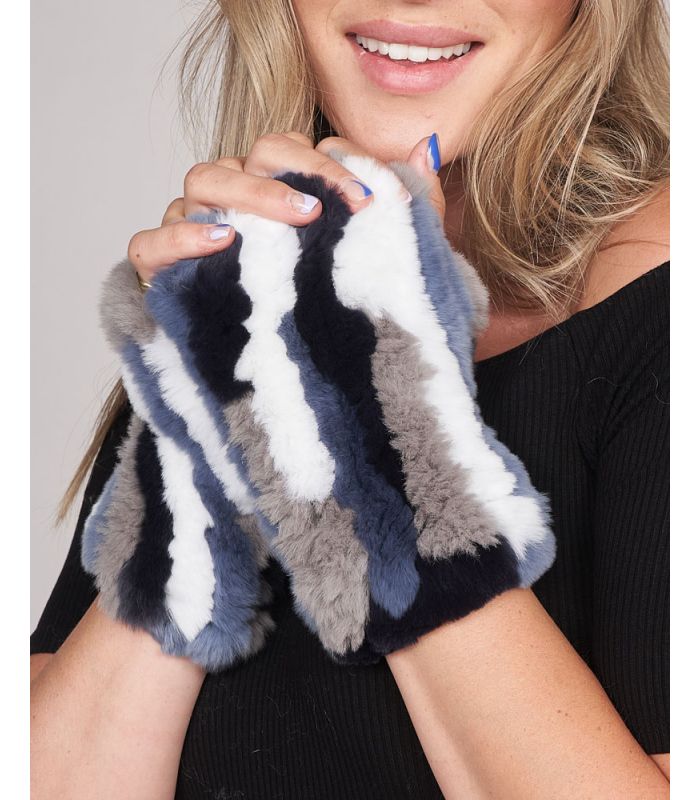 Women's Knitted Rex Rabbit Fur Fingerless Gloves