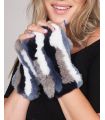 Knit Rex Rabbit Fur Fingerless Gloves in Storm