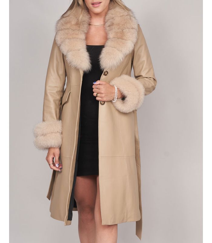 bestellen in de rij gaan staan Idioot Leather Trench Coat with Fox Fur Collar: Fursource.com