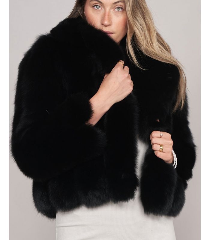 Women's Hooded Black Mink Fur Jacket - 100% Real Fur - Haute Acorn