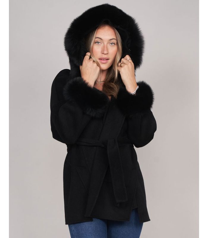 Wool Jacket With Fur Trim Hood 
