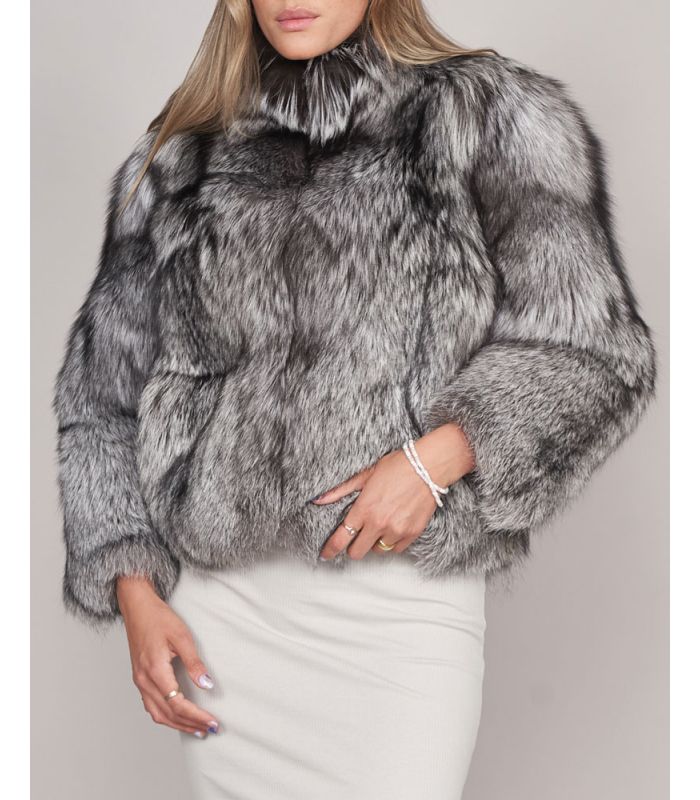 Grey fur coat in real fur for women