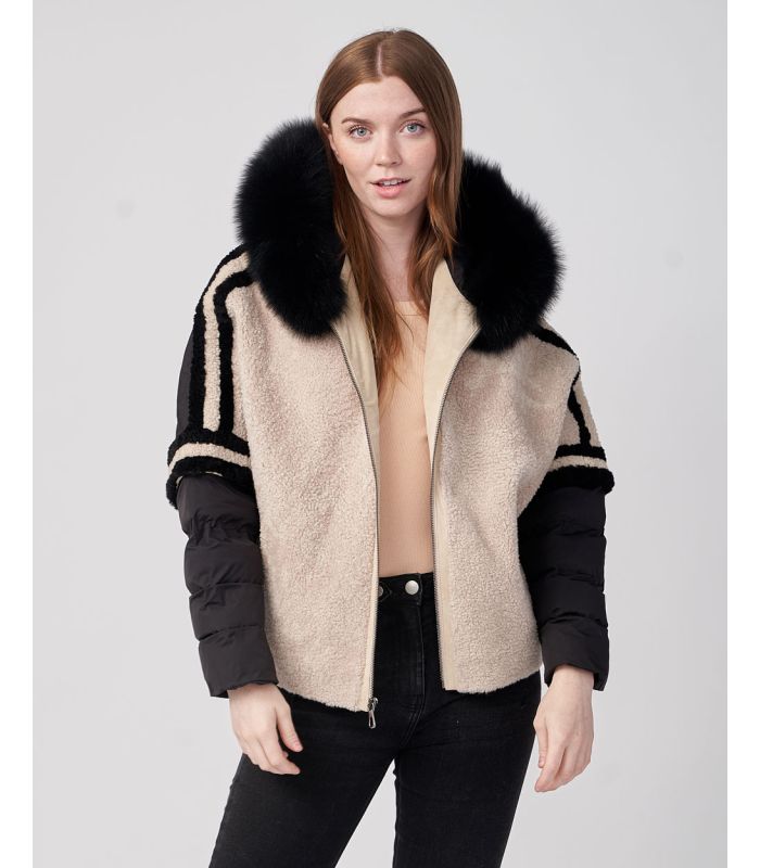 Shearling Puffer Jacket with Fox Fur | FurSource.com