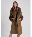 Wool Wrap Coat with Fox Fur in Tobacco