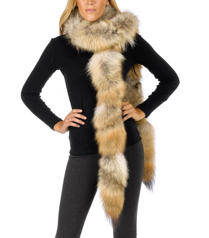 FRR Large Natural Coyote Fur Boa Scarf with Leather Ties