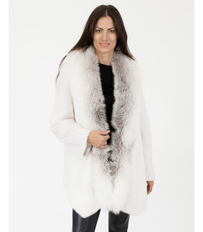White Mink Fur Jacket – White Fur FoxTrim – Madison Avenue Mall Furs