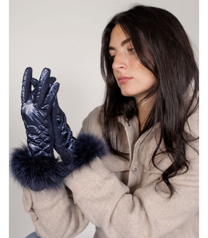Napa Leather Mitterns with White Fox Fur Cuff at
