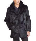 Noir Black Hooded Men's Rabbit Fur Coat: FurSource.com