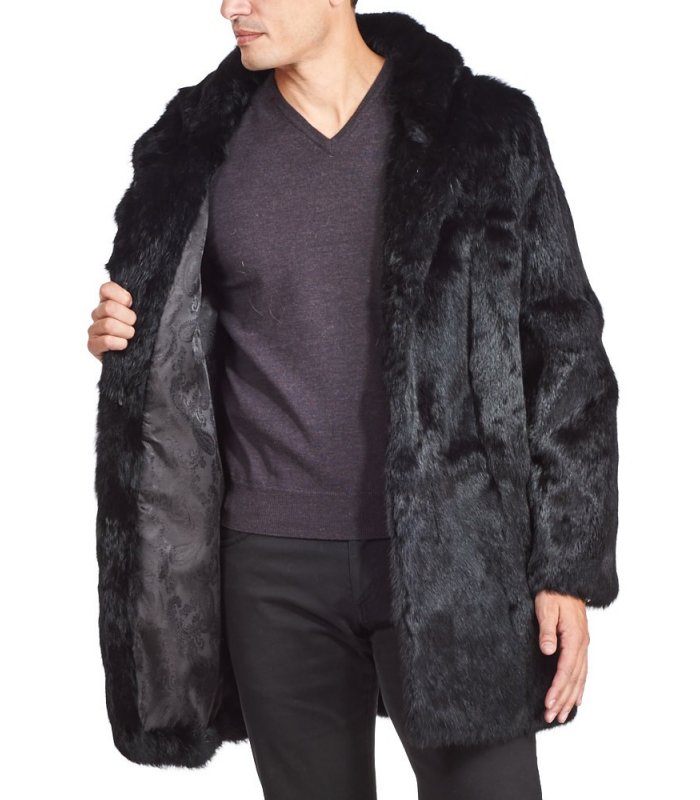 FRR Men's Hooded Rabbit Fur Coat