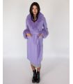Wool Wrap Coat With Fox Fur Trim In Lilac