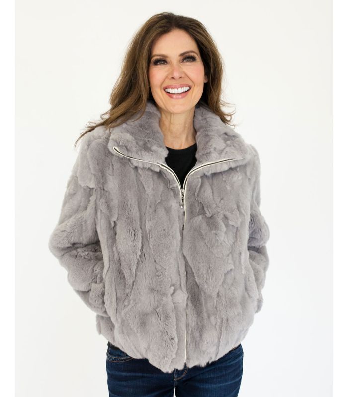 Grey Rex Rabbit Fur Jacket at