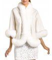 Frostine White Genuine Cashmere Wrap with Fox Fur Piping