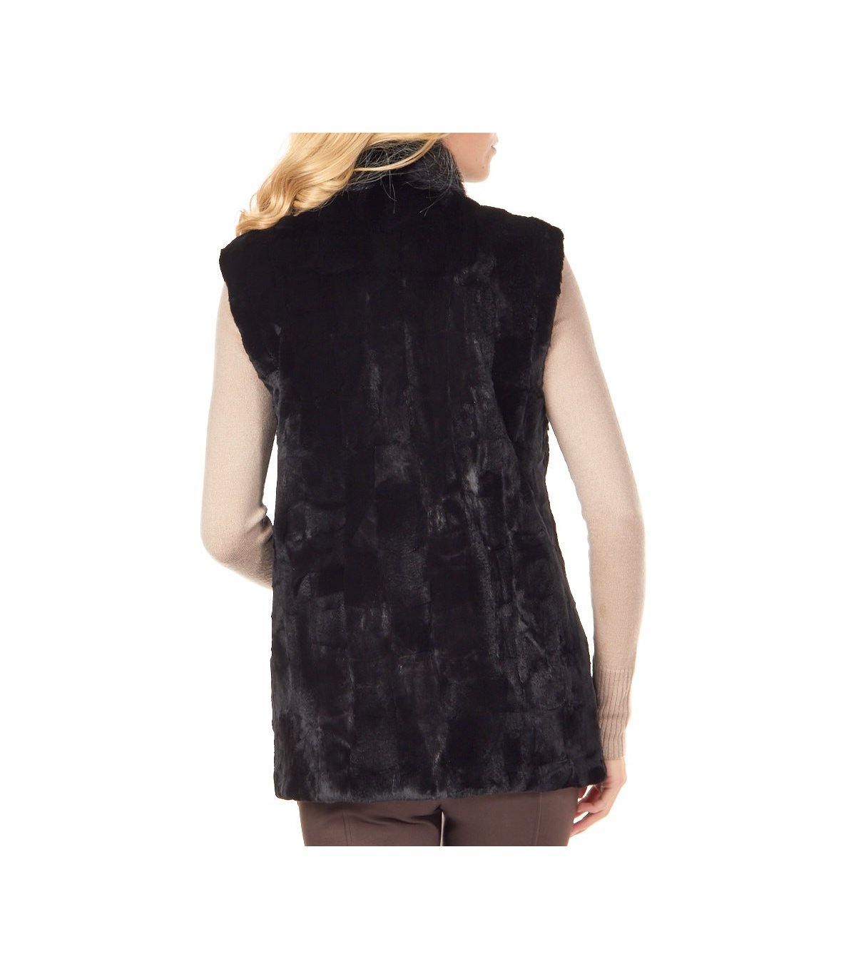 Black Scalloped Reversible Taffeta Mink Fur Vest: FurSource.com