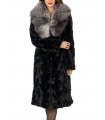 Shadow Black Etched Mink Fur Coat with Silver Fox Shawl Collar