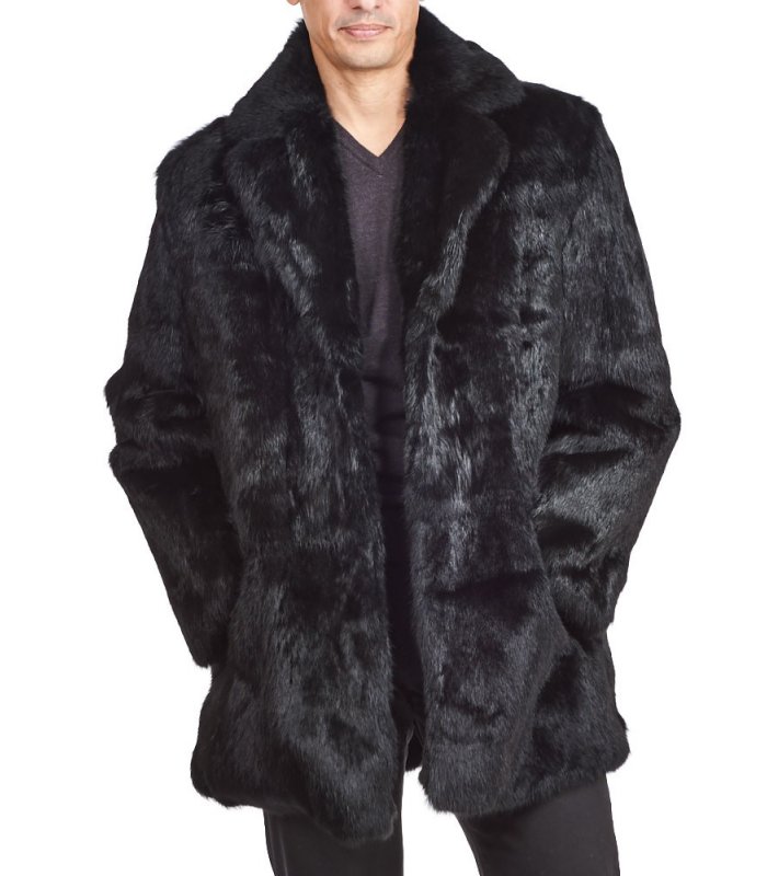 Horizon Black Men's Genuine Rabbit Fur Coat