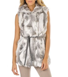 Rabbit Fur Vest With Raccoon Fur Trim in Light Grey 