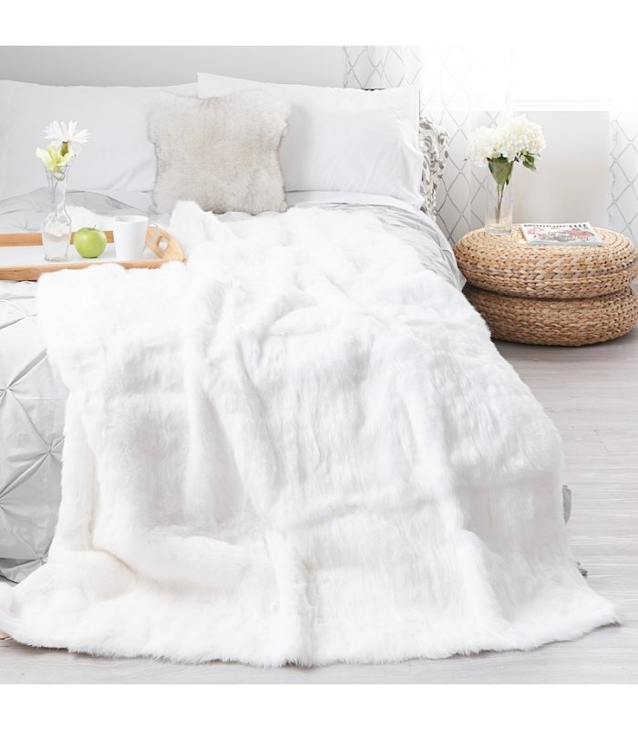 White Rabbit Fur Blanket for Luxurious Home or Cabin Decor at FurSource.com