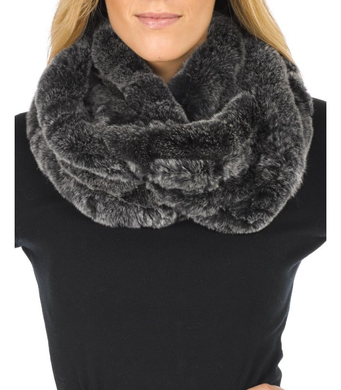KNITTED REX RABBIT FUR HOODED INFINITY SCARF / NECK WARMER – The Real Fur  Deal