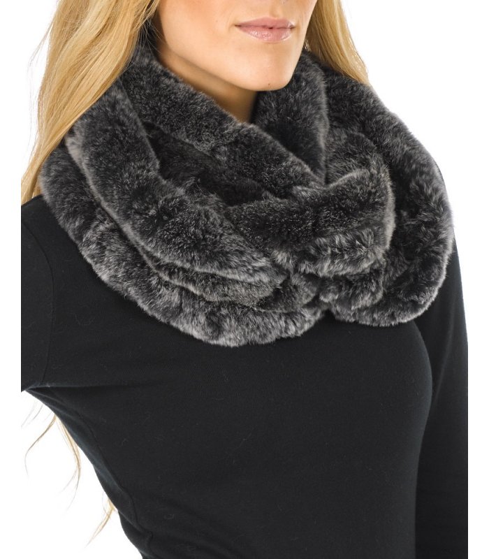 The Lucie Rex Rabbit Fur Scarf in Black Frost