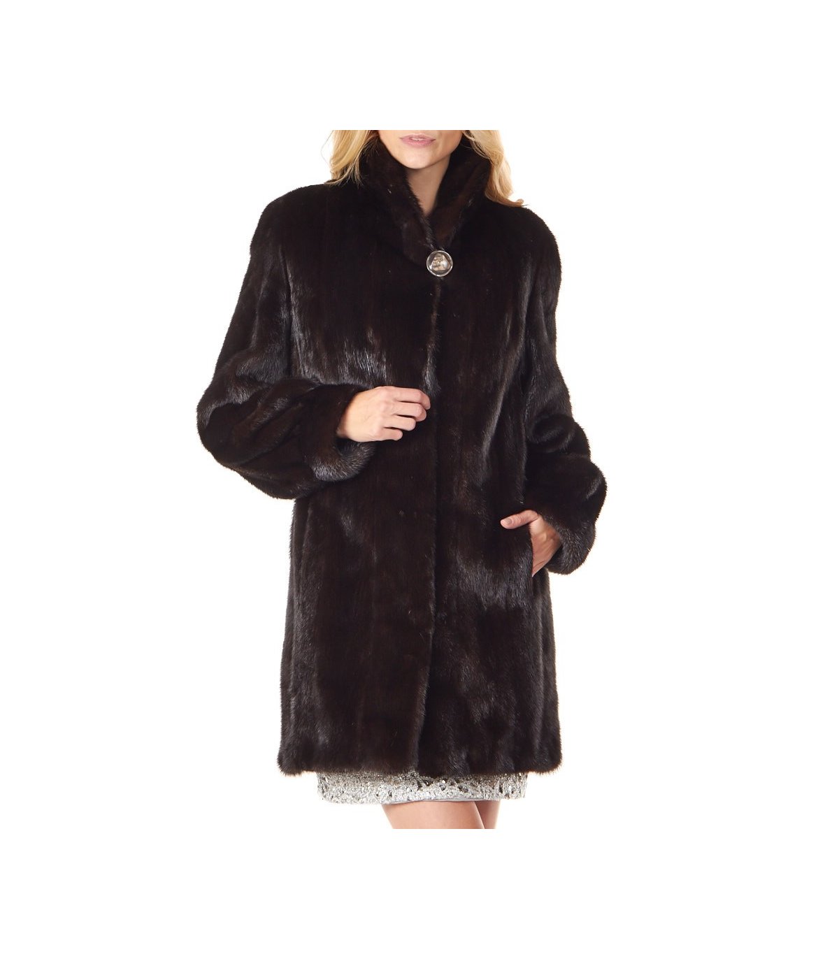 Elaine Classic 3/4 Length Mink Coat in Mahogany: FurSource.com