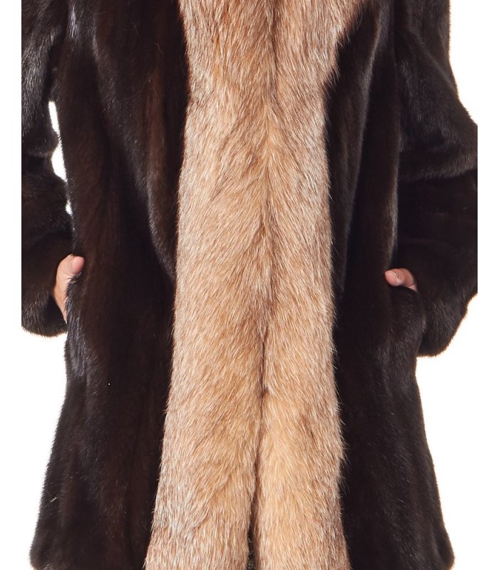 Mahogany Mink Coat with Fox Tuxedo Collar: FurSource.com