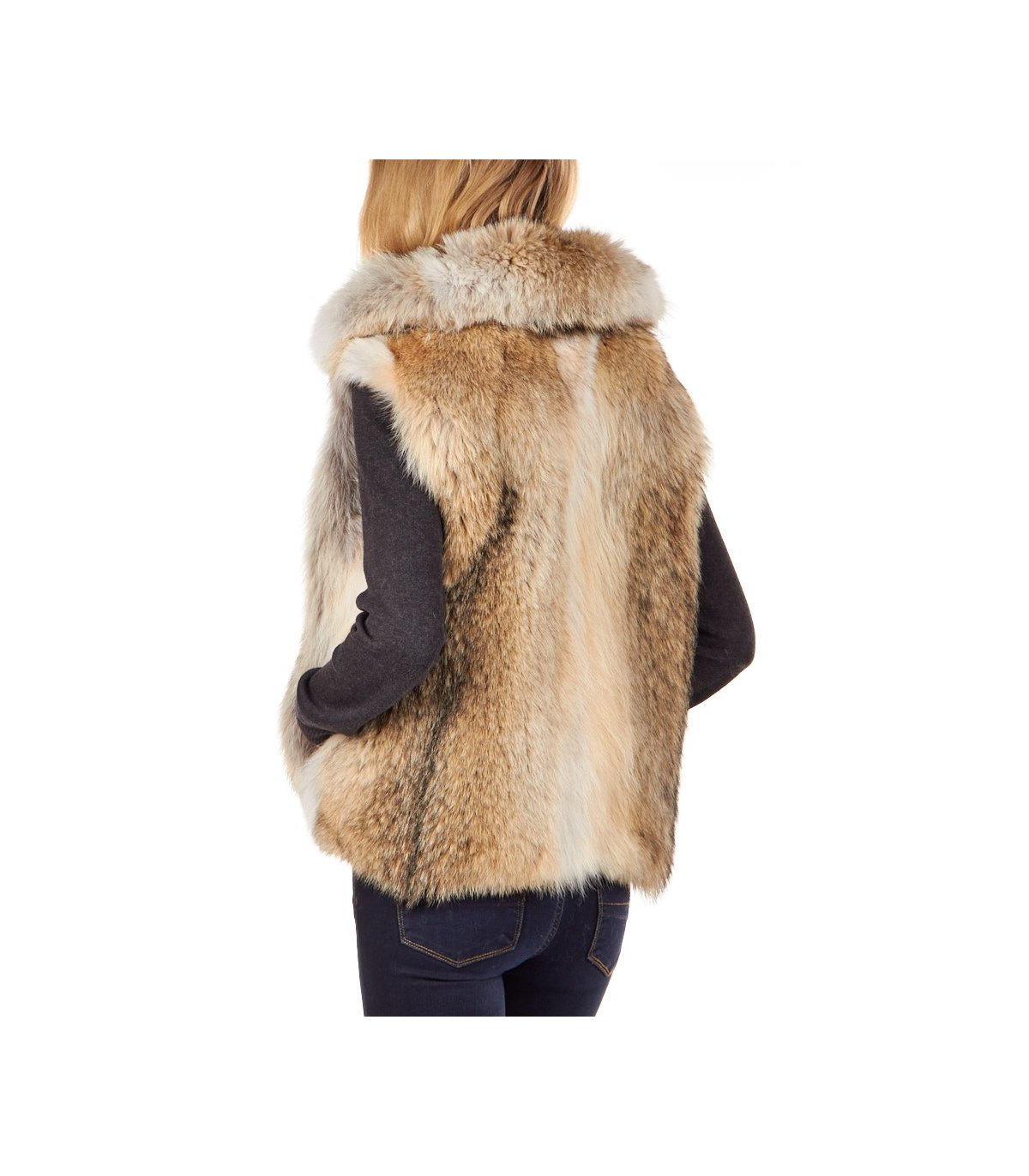 The Coyote Fur Vest With Collar For Women